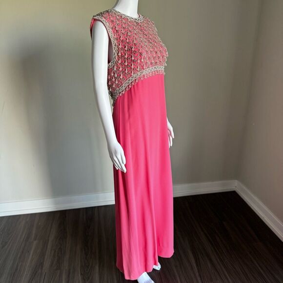 Vintage 60’s Beaded Bodice Gown Maxi Dress With Back Bows - Picture 6 of 13